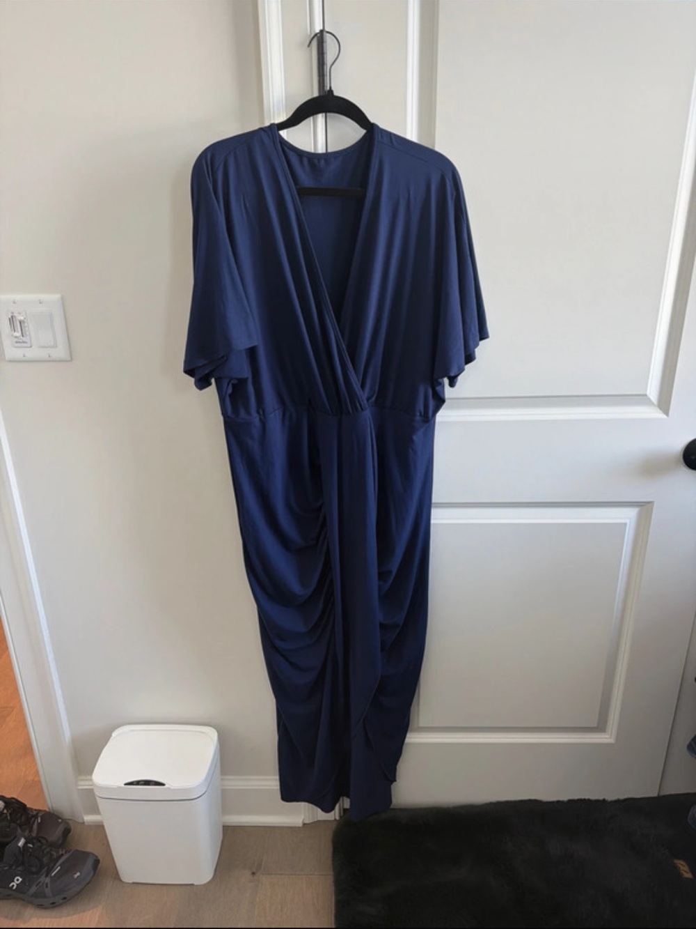 SHEIN Navy Blue Draped V-Neck Maxi Robe Dress